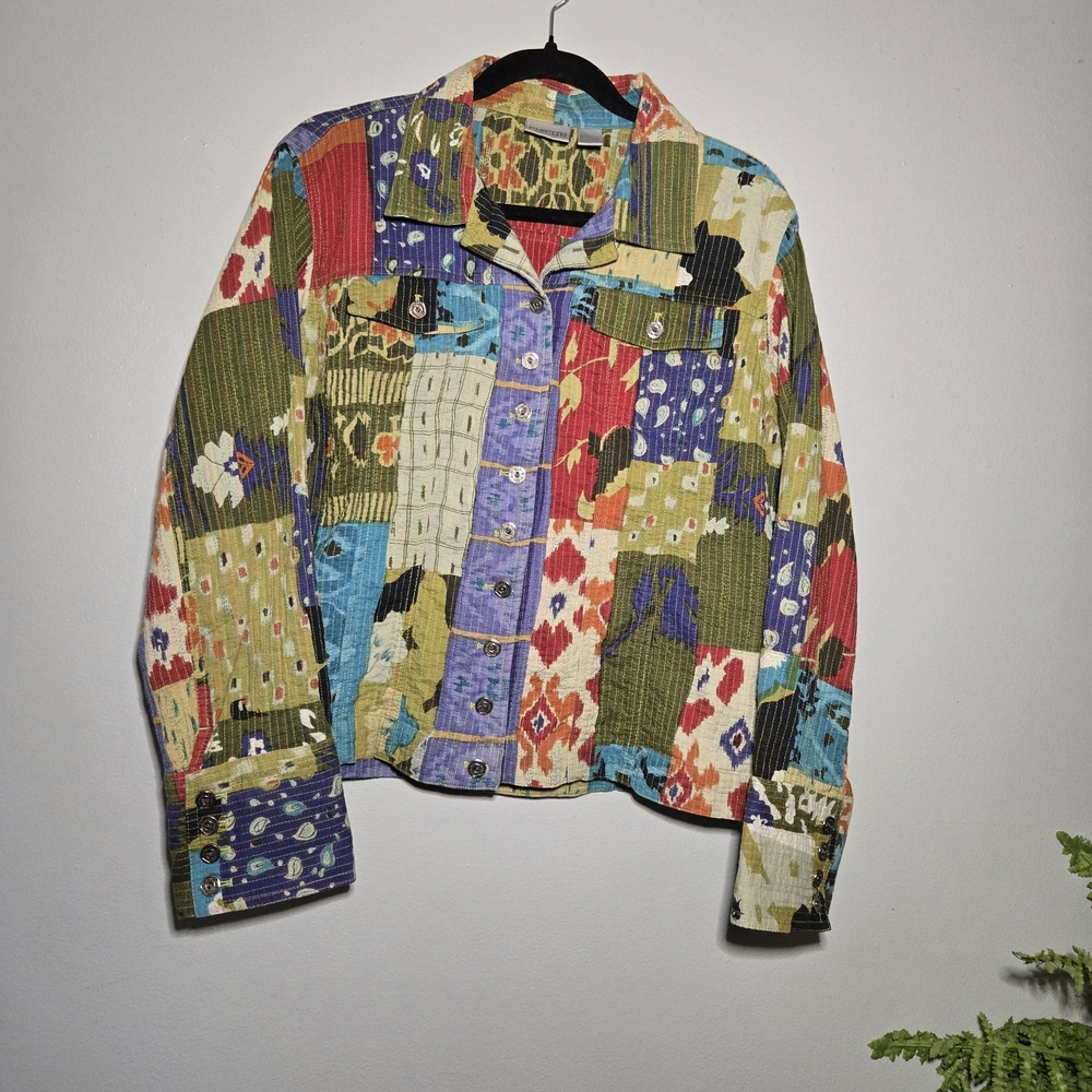 Chico’s Patchwork Quilted Button Down Shirt Jacke… - image 1